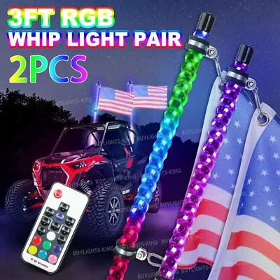 Pair 3ft Spiral LED Whip Light For UTV ATV Accessories RZR Can-Am Polaris Antenn • $89.99