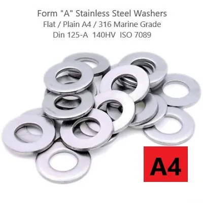Form A Stainless Steel Washers  M3 M4 M5 M6  M8   In A4 / 316 / Marine Grade • £1.49