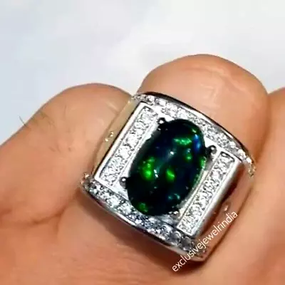 Black Opal Ring 925 Solid Sterling Silver Men's Ring Handmade Ring • $129