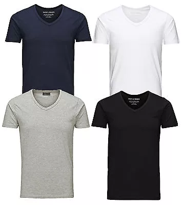 Jack & Jones New Mens Vee Neck Slim Fit T-shirt Stretchy Plain Cotton Tee • £14.99