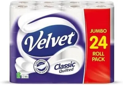 Velvet Classic Quilted Toilet Paper Bulk Buy 24 White 3 Ply Toilet Tissue Rolls • £8.27