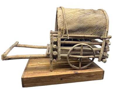 $28 • Buy Wooden WESTERN Covered Wagon Vintage Folk Art Wagon Wood Cottagecore Planter