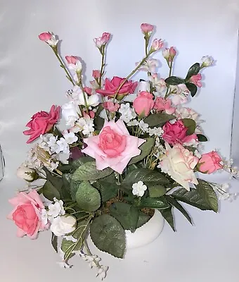 Vintage 50’s Flower Bouquet Of Artificial Pink Roses Arrangement Centerpiece • $34.99