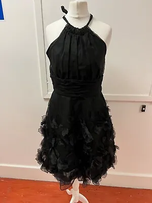 Karen Millen Black Halter Style Flower Ruffle Dress Size 10 • £20