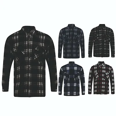 Mens Fleece Shirt Lumberjack Work Coat Jacket Check Thermal Winter Warm NEW  • £10.95