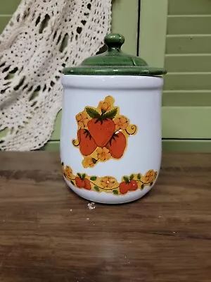 Vintage McCoy USA Pottery Strawberry Daisy Country Canister Cookie Jar Green 135 • $30
