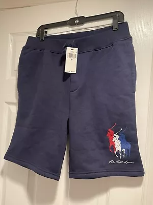 NWT Polo Ralph Lauren Men’s Triple Pony Fleece Shorts Navy Blue Size M MSRP $110 • $52.95