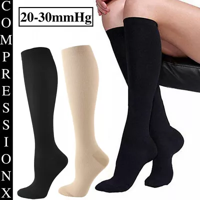 20-30 MmHg Compression Socks Men Women Calf High Medical Anti Fatigue Stockings • £4.58