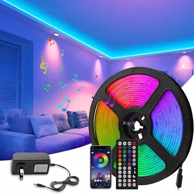 50ft LED Strip Lights 5050 RGB Music Sync Bluetooth For Room TV Bar Waterproof • $14.89