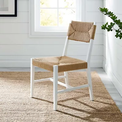Modway Bodie Elm Wood Dining Side Chair With Paper Rope Seat In White Natural • $167.54