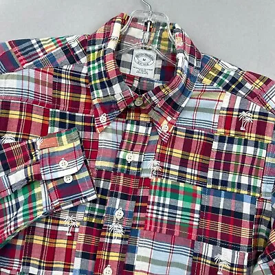 Brooks Brothers Shirt Mens Medium Slim Button Up Patchwork Indian Madras Quilt • $74.99