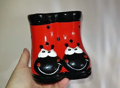 £8 • Buy Planter Plant Pot Ceramic Childrens Smiley Ladybird Wellies Red