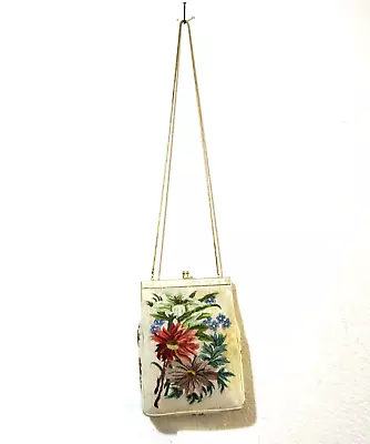 Vintage Needle Petit Point Purse Evening Bag Rose Floral 6x8x1 • $32.19