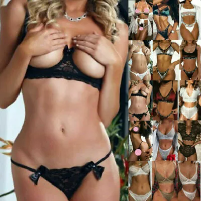 $12.72 • Buy Women Erotic Sexy Nightwear Lingerie Open Cup Bra Thong Set Underwear Sleepwear
