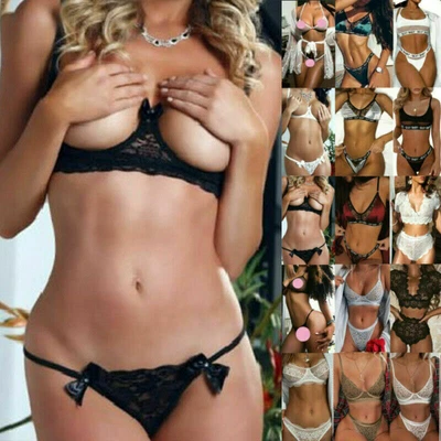 $12.72 • Buy Women Erotic Sexy Nightwear Lingerie Open Cup Bra Thong Set Underwear Sleepwear