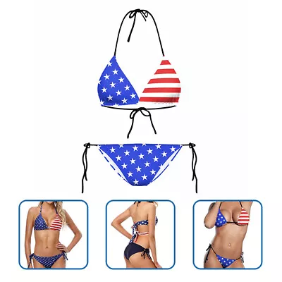 1 Set American Flag Swimwear Patriotic Bikini Swimsuit Set Women Triangle Swimwe • $11.19