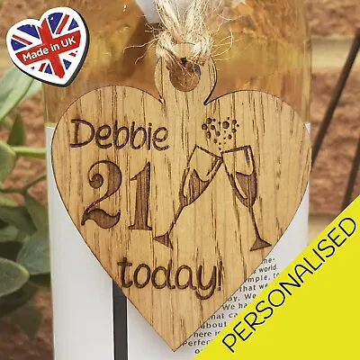 PERSONALISED 18th 21st 30th 40th 50th WOODEN BOTTLE TAG BIRTHDAY KEEPSAKE GIFT • £4.49