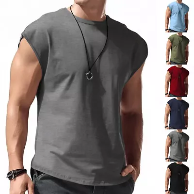 Men Summer Muscle Gym T-Shirt Sport Casual Tank Top Fitness Cap Sleeve Vest Tee • £9.39