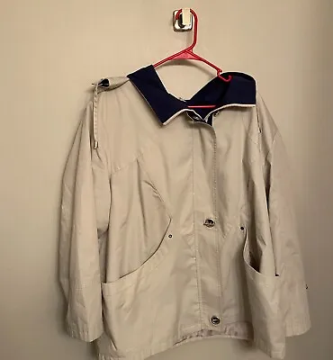 Mackintosh New England Nautical Sailboat Jacket Coat Size 3x Tan With Navy Trim • $20