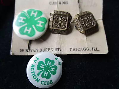 Lot Of 4 Vintage 4-H Club Clover Logo Lapel Pins And Clip • $9.99