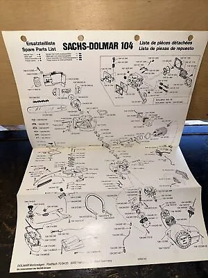 Sachs Dolmar 104 Chainsaw - Parts List - Original Copy! • £10.92