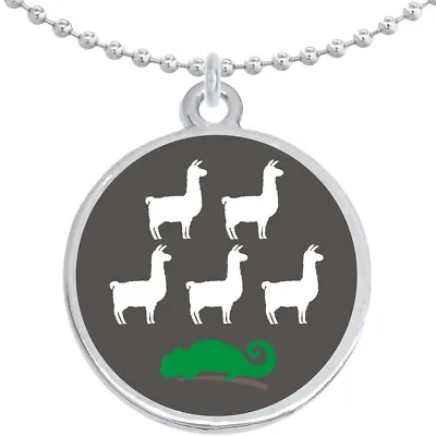 Llama Llama Chameleon Round Pendant Necklace Beautiful Fashion Jewelry • $15.88