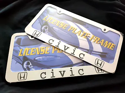 2x Civic Stainless Steel Laser Engraved License Plate Frame Car Metal Logo Honda • $14.98