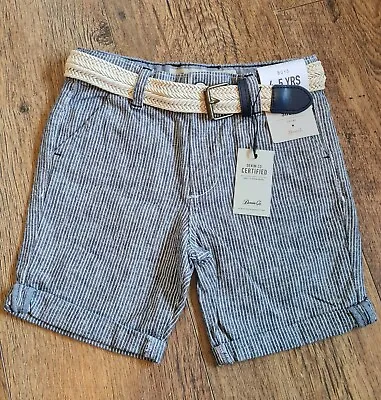 £6.99 • Buy Bnwt Boys Blue Linen Mix Chino Shorts & Belt Age 4-5 Years Adjustable Waist
