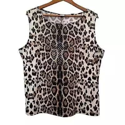 MSK Womens Animal Print Sequin Detail Sleeveless Top Size 2X • $22.99