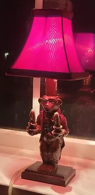Vintage Monkey Butler Lamp With Original Burgundy Shade Double Candle Table • $49.95