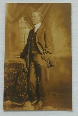 RPPC Business Man Vintage Studio Portrait Suit Dapper 1910s-20s Postcard Antique • $8.50