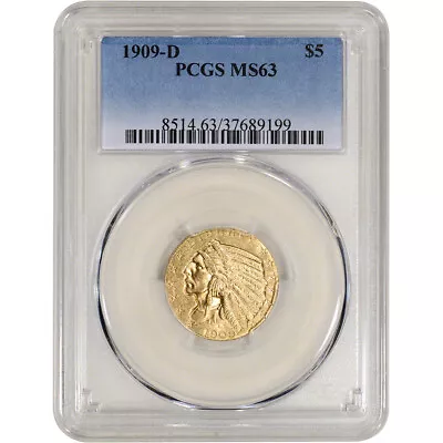 US Gold $5 Indian Head Half Eagle - PCGS MS63 - Random Date • $929.29