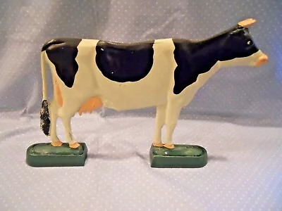 VTG  Midcentury Cast Iron Painted Dairy Cow Door Stop Painted 9” Tall X 12” Long • $32.50