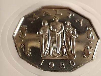 SUPERB GEM PROOF Low Mintage 1980 MALTA  50 CENTS  LOW MINTAGE With Holder. • $26.23