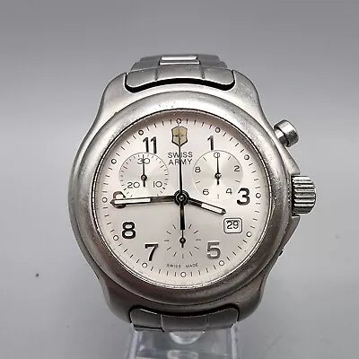 Victorinox Swiss Army Officer Chronograph Watch Men Silver Tone Silver Dial READ • $99.99