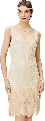 Flapper Dress Women’s BABEYOND SIZE:XS 1920s V Neck Beaded Fringed Great Gatsby • $28.99