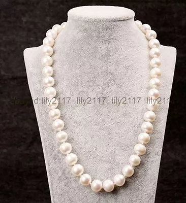 AAA 25  ROUND Natural 9-10mm Cultured Freshwater White Pearl Necklace • $16.99
