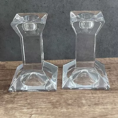 Villeroy & Boch Pisa Pair Clear Crystal Taper Candlestick Holders Vintage 4  • $20