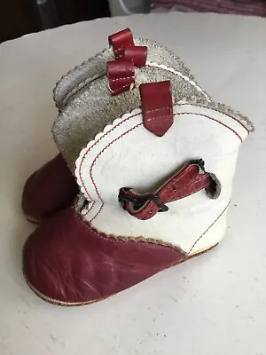 Vintage Leather Baby Infant Cowboy Boots Little Strollers Red/Wht. • $25.29