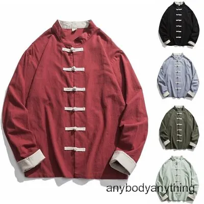 Casual Men Shirt Loose Jacket Button Linen Retro Tang Suit Chinese Kung Fu Tops • $29.99