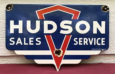 Vintage Hudson Sales Service 10” Porcelain Dealer Automotive Gas Oil Sign • $29.99