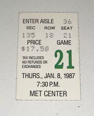 1/8/87 Minnesota North Stars Sabres Met Center NHL Ticket Stub Bellows OT Winner • $18.74