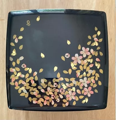 Vintage Japanese Plastic Lacquer Food Box Autumn Leaves Size 23x23x10.5 Cm. • $65