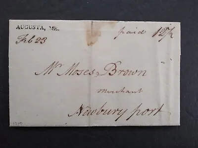Maine District: Augusta 1800 Stampless Cover VF Straight Line To Newburyport • $650