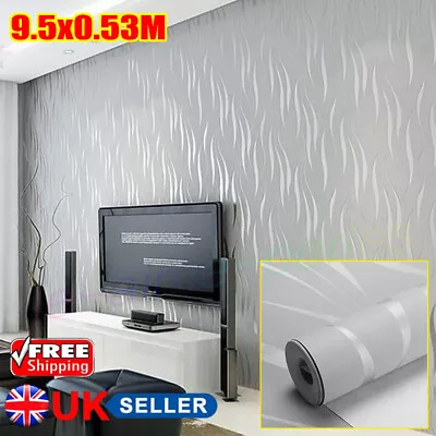 3D Damask Sliver Wave Wallpaper Rolls Home Decor Grey Wall Paper For Living Room • £6.99