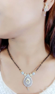 $25.01 • Buy Gold Plated Indian Wedding Mangalsutra Party Wear Necklace Set Free Shipping