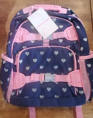 Pottery Barn Kids Girls LARGE  Backpack Pink Blue Metallic Silver Glitter Hearts • $29.99