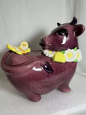 Vintage Poppytrail Pottery By Metlox Purple Cow Cookie Jar Butterfly Daisy MCM • $130