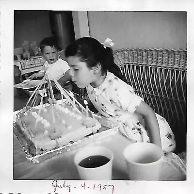 Vintage FOUND PHOTO Bw 1950's BIRTHDAY PARTY GIRL Original Snapshot CAKE 112 14F • $12.99