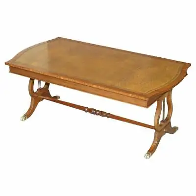 Lovely Vintage Mahogany & Brown Leather Large Coffee Cocktail Table Nice Frame • $1680.14